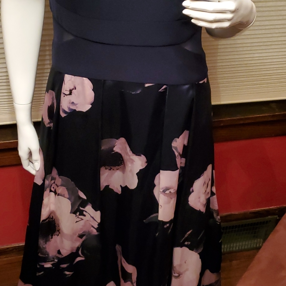XSCAPE Womens Navy Floral Sleeveless Sheath Dress - Picture 7 of 9